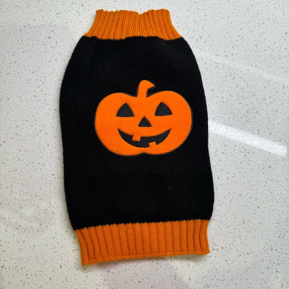 Halloween Dog Sweater with Pumpkin Design - Small